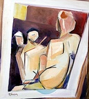 Nude on a Window Sill -- My version of a beautiful realistic painting by bill Derbins on his studio wall next to where I was painting.