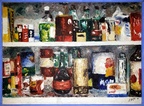 The Pantry - 1956 (NFS) -- My first pantry painting. Done with a palette knife, Painted in Pittsburgh - 1956. I stayed up all night working on it to make a show entry deadline. I took home a prize!