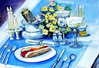 Times Have Been Better -- A formal meal of hotdogs and beer. A commentary on present economic conditions. What with gas at around three bucks a gallon, what prices can we expect for steak, lobster and champagne.