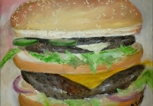 You Wnat Fries With That? (1339 visits) This is a redo of Bob’s hamburger painting, “The Five Basic Food Groups” (SOLD), with the foll... You Wnat Fries With That?