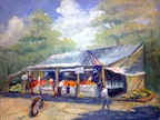 Abita Springs Market -- The fruit/vegetable stand in downtown Abita Springs. A plein aire painting.