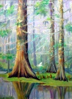 Survivors Right (SOLD) -- These giant cypresses are rare nowdays. These have survived cutting and salt water intrusion into the swamps due to human interventions. The small figure is a moss picker. See the left panel.
<a href=https://www.artbyviosca.com/piwigo/index/tags/440-survivors><u>Related Art</u></a>