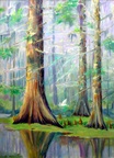 Survivors Right (SOLD) -- These giant cypresses are rare nowdays. These have survived cutting and salt water intrusion into the swamps due to human interventions. The small figure is a moss picker. See the left panel.
<a href=https://www.artbyviosca.com/piwigo/index/tags/440-survivors><u>Related Art</u></a>