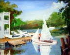 No Wind Today -- The scene at the Mandeville Boat Launch.
<a href=https://www.artbyviosca.com/piwigo/index.php/tags/491-no_wind_today><u>Related Art and Provenance</u></a>