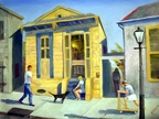 Shotgun House in the French Quarter -- Shotgun House in the French Quarter.  The boy with a "skatemobile" made from a well used roller skate and two by four.  Popular during the depression of the 1930's before high tech scooters were even thought of.