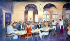 Cafe Du Monde - After the Ball  (SOLD) -- A sight often seen when I was dating in the 1940's and 1950's in the wee hours following a Mardi Gras Ball. Powdered sugar on a tuxedo sleeve was a sure sign you were there.