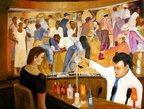 Ramos Fizz at the Sazerac Bar -- Ramos Fizz at the Sazerac Bar.  Interior showing one of the famous murals and serving the Ramos Gin Fizz.