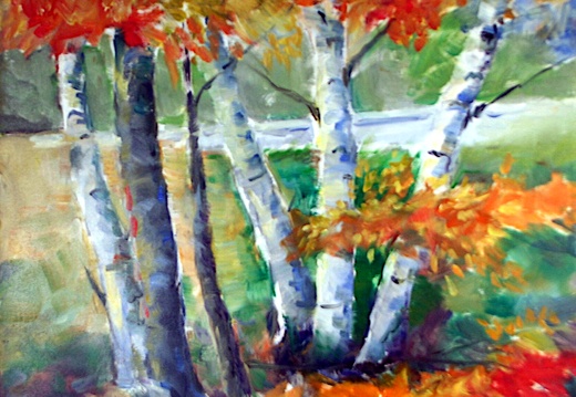 Birches on a Pond (4652 visits) Minnesota Northwooda landscape painted from memory. Birches on a Pond