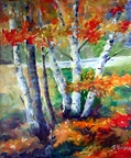 Birches on a Pond -- Minnesota Northwooda landscape painted from memory.