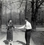 Bob Viosca and Phyllis Freshwater -- Bob and Phyllis suspect shortly after engagement. Photo has date Aug 1956 but landscape looks like spring of 56.From PhyllisFreswaterViosca Album1 002