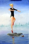 On the Rocks -- A fantasy of a ballerina practicing in the early morning at a lake home.