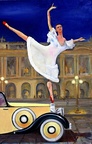 Spirit of Ecstasy (SOLD) -- The ballerina is posed as the flying lady hood ornament on a 1937 Rolls Royce. The building is the Paris Opera House. The sculptor of the original statue used the Rolls Royce founder's mistress as model