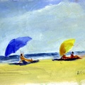 Beach Umbrellas (9737 посета) On oil sketch at beach near Barcelona. Beach Umbrellas