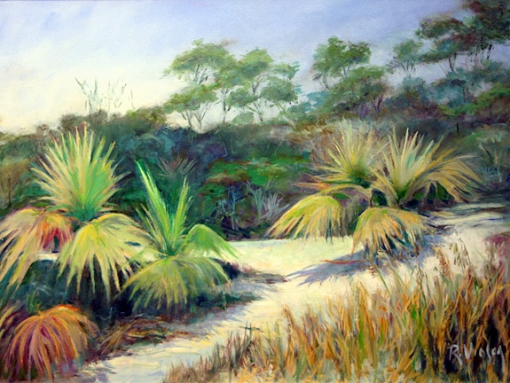 Florida-Palmettos and Sand (7925 visits) Painted plein aire at Juno Beach Florida. Florida-Palmettos and Sand