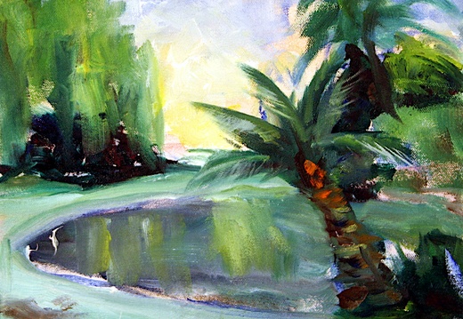 Pond in Park-Monaco (4913 visits) Park in Monaco. An oil sketch. Pond in Park-Monaco