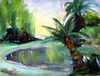 Pond in Park-Monaco -- Park in Monaco.  An oil sketch.