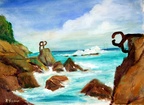 Sculptures on Ocean-San Sebastiano -- Sculptures at Ocean Park - San Sebastiano Spain.  Plein aire painting.