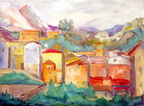Carrera in Tuscany -- Plein aire painting showing the white mountain quarries at Carrera where Michaelangelo worked and where he obtained the white marble for his sculptures.