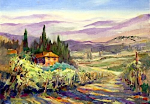 San Sebastiano Winery Arezzo (SOLD) (52752 visits) This was painted plein aire, looking outside the dining room of the chateau at which I was staying. San Sebastiano Winery Arezzo (SOLD)