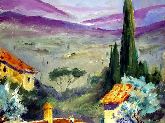 Tuscan Crossroads (4402 visits) Painted plein aire on a trip to Italy with the Armory Art Center. Tuscan Crossroads