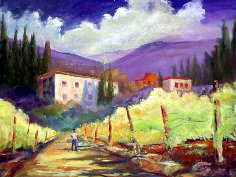 Tuscan Vineyard (6625 visits) Vineyard in Tuscany was painted plein aire near Arezzo Tuscan Vineyard