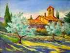 Church and Olive Trees -- This church at Arezzo is next to the San Sebastiano Winery where I stayed. In Tuscany, there is a subject to paint in every direction.