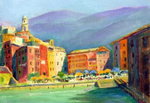 Vernazza Harbor Cinque Terre (SOLD) (25663 επισκέψεις) Plein aire painting of the harbor with sunlight streaming from the right. Vernazza Harbor Cinque Terre (SOLD)