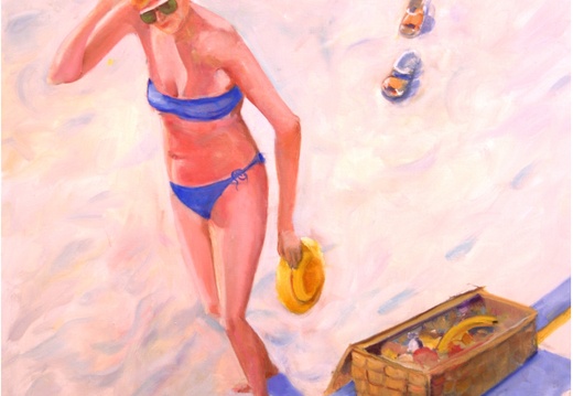 Woman with a Yellow Hat (6081 بازدید) Painted from a poto I shot from a walkway above the beach at Verranza Woman with a Yellow Hat