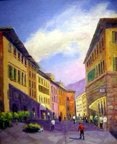 Via Roma in Arezzo -- Painted sitting in a cafe looking down the main street of Arezzo
