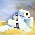 Never Out! (SOLD) (4379 visitas) Pile of toilet paper rolls. Painted in a hotel room in Cleveland. This is available for sale as a n... Never Out! (SOLD)