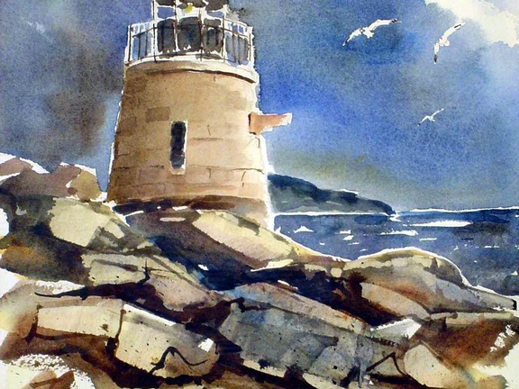New England Lighthouse (3836 visits) Painted in a hotel room during my traveling days. One of numerous suitcase size watercolors I did ov... New England Lighthouse