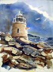 New England Lighthouse -- Painted in a hotel room during my traveling days. One of numerous suitcase size watercolors I did over the years.