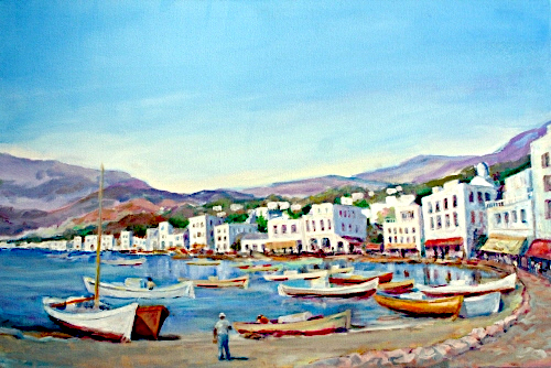 Mykenos Harbor (20122 visits) Painted from a sketch done there 15 years ago. Mykenos Harbor