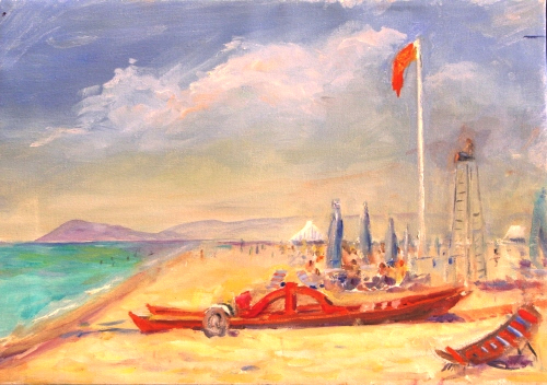 Beach at Pietrosanta (40494 visits) Plein aire painting on the beach across from my hotel. Beach at Pietrosanta