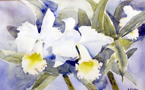 White Orchids (SOLD) (5713 visites) Painted in an orchid nursery in West Palm Beach. White Orchids (SOLD)