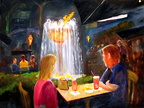 The Flaming Fountain - Pat O'Brien's -- Pat O'Brien's Flaming Fountain.  A New Orleans landmark.  A couple enjoying the evening on the patio.